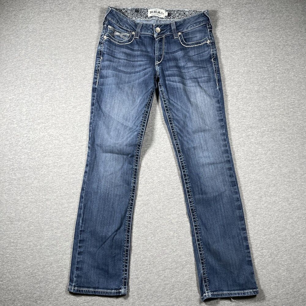 Ariat Jeans Womens 31 R Blue Straight Medium Wash Embroidered Western Cowboy